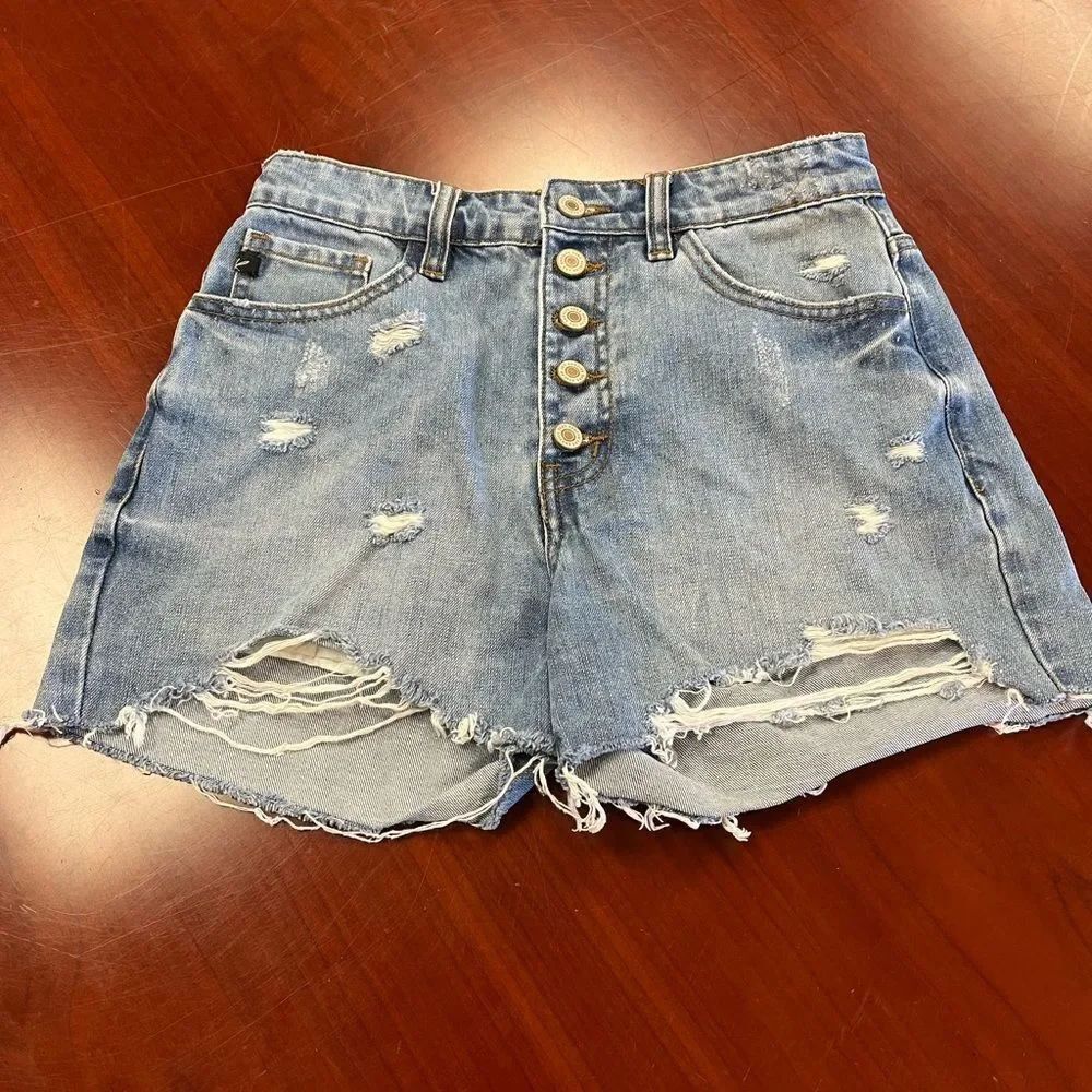 Kancan Mid-Rise Button Fly Distressed Denim Shorts sz S